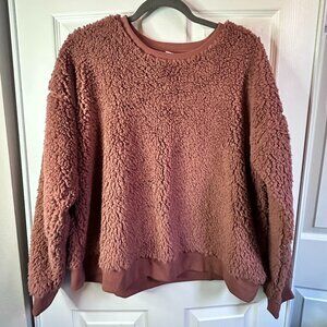 A New Day Womens XXL Fluffy Teddy Sherpa Cocoa Brown Sweatshirt Super Soft Cozy